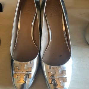 Tory Burch wedge heel silver and gold